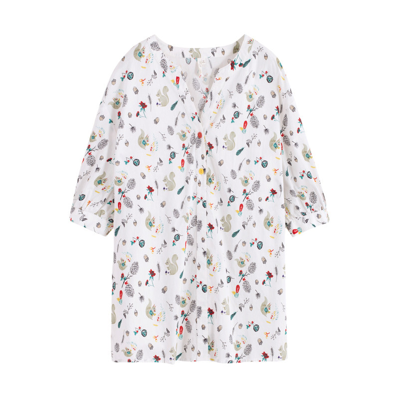 茵曼夏季中袖碎花设计感小众白衬衫 茵曼翰飞衬衫