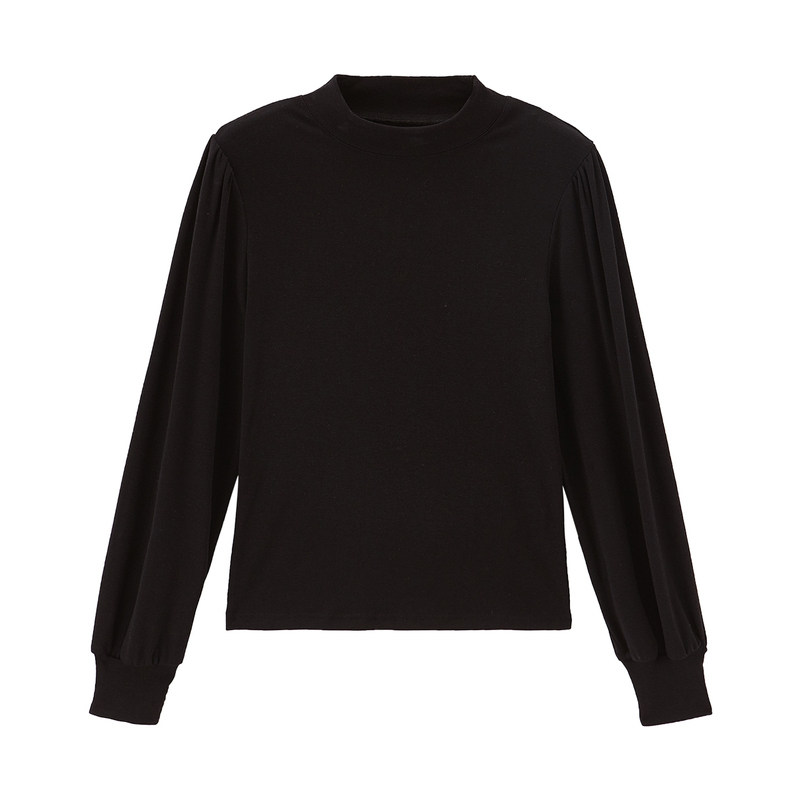 茵曼半高领t恤法式泡泡袖秋打底衫 茵曼筱茵T恤