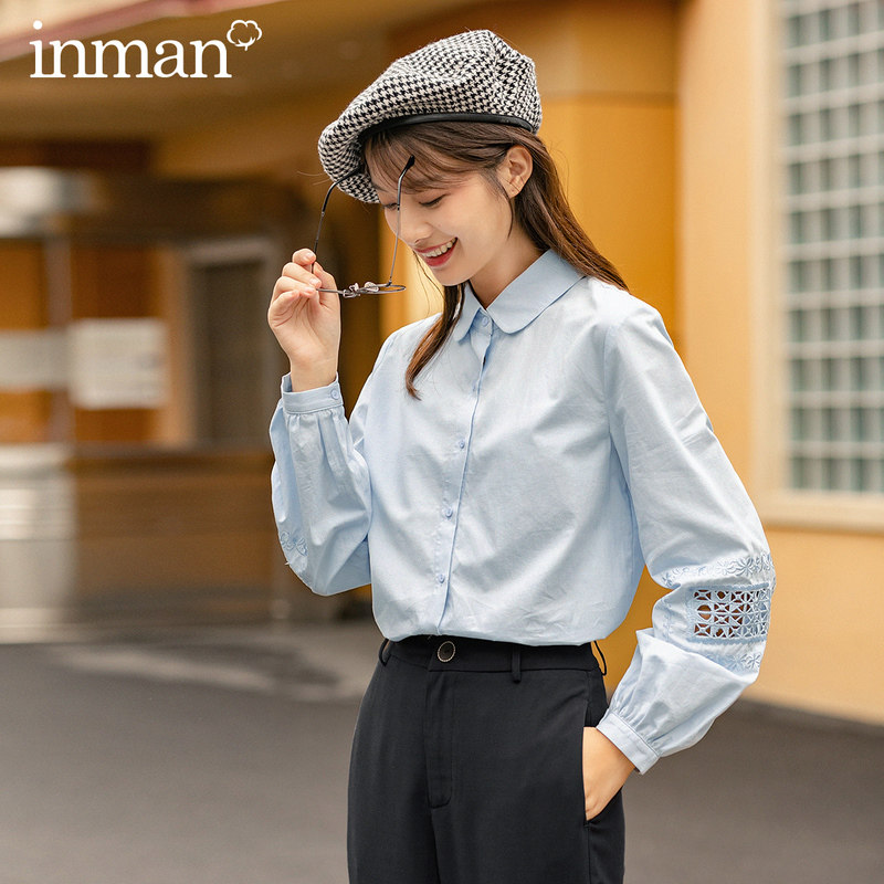 茵曼长袖2020秋装新款日系镂空衬衫 茵曼筱茵衬衫