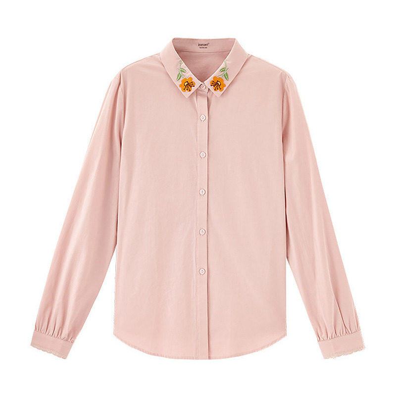 茵曼旗舰店绣花女长袖衬衣纯棉衬衫 茵曼筱茵衬衫
