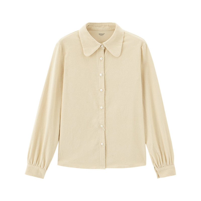 茵曼灯芯绒2020秋冬新款珍珠扣衬衫 茵曼筱茵衬衫