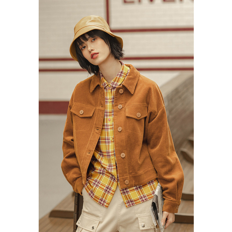 茵曼旗舰店灯芯绒2020秋季短外套 茵曼筱茵短外套