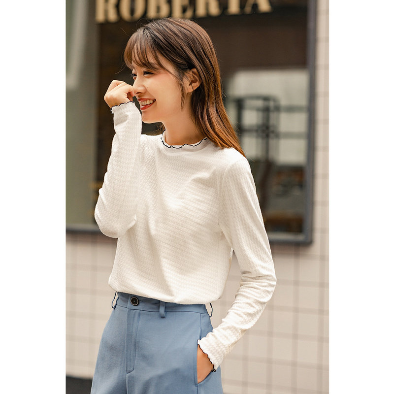 茵曼白色长袖t恤服2020新款打底衫 茵曼田田极客T恤