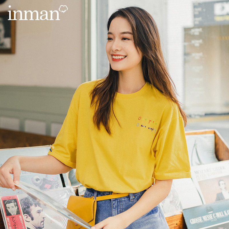 茵曼旗舰店香芋紫色短袖潮宽松t恤 茵曼翰飞T恤