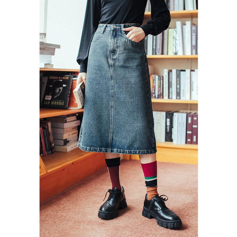 茵曼牛仔2020秋季新款港味包臀裙子 茵曼筱茵半身裙