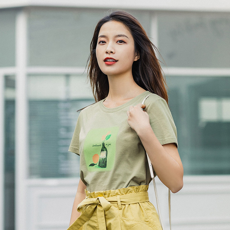 茵曼夏季纯棉短袖ins潮内搭t恤 茵曼筱茵T恤