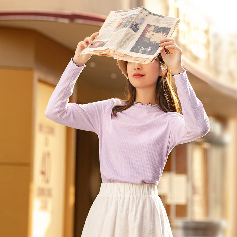 茵曼白色长袖t恤服2020新款打底衫 茵曼田田极客T恤