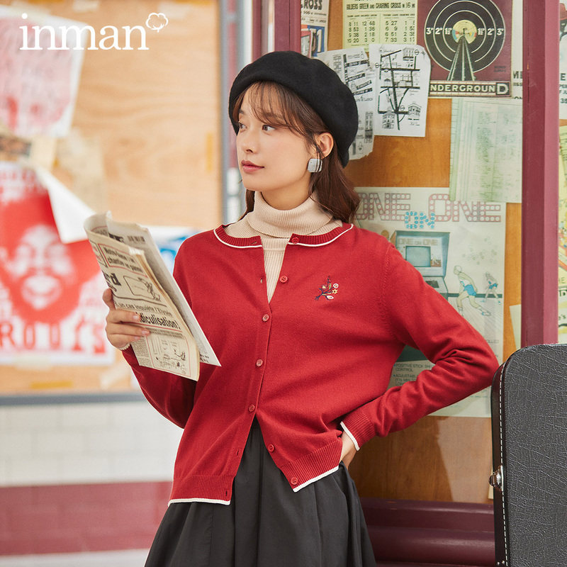 茵曼旗舰店外穿软糯开衫春秋季毛衣 茵曼翰飞毛针织衫