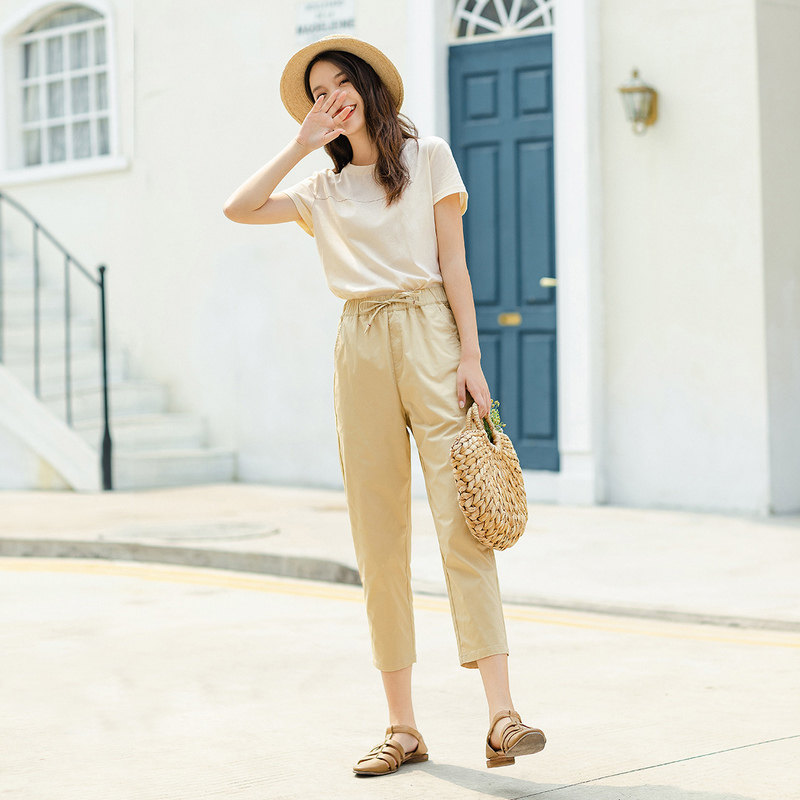 茵曼旗舰店2020九分裤休闲哈伦裤 茵曼翰飞休闲裤