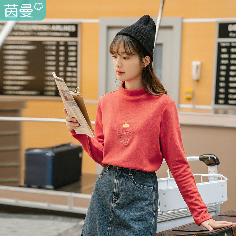 茵曼秋季ins气质长袖磨毛大t恤 茵曼翰飞T恤
