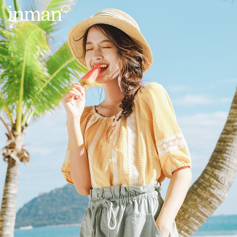 茵曼特价清仓格子短袖女2020衬衫 茵曼田田极客衬衫