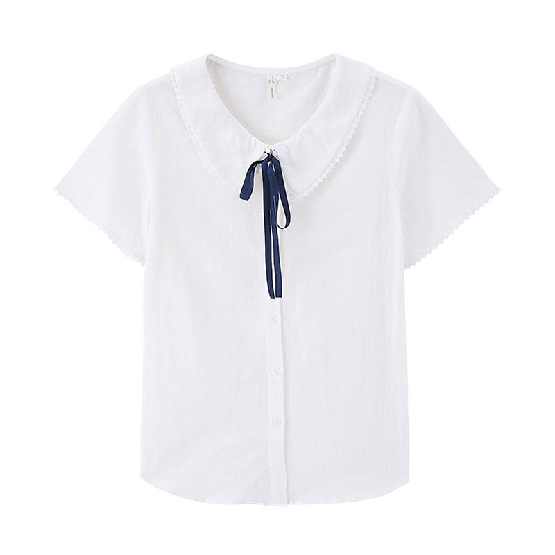 茵曼旗舰店少女纯棉娃娃领白衬衫 茵曼翰飞衬衫