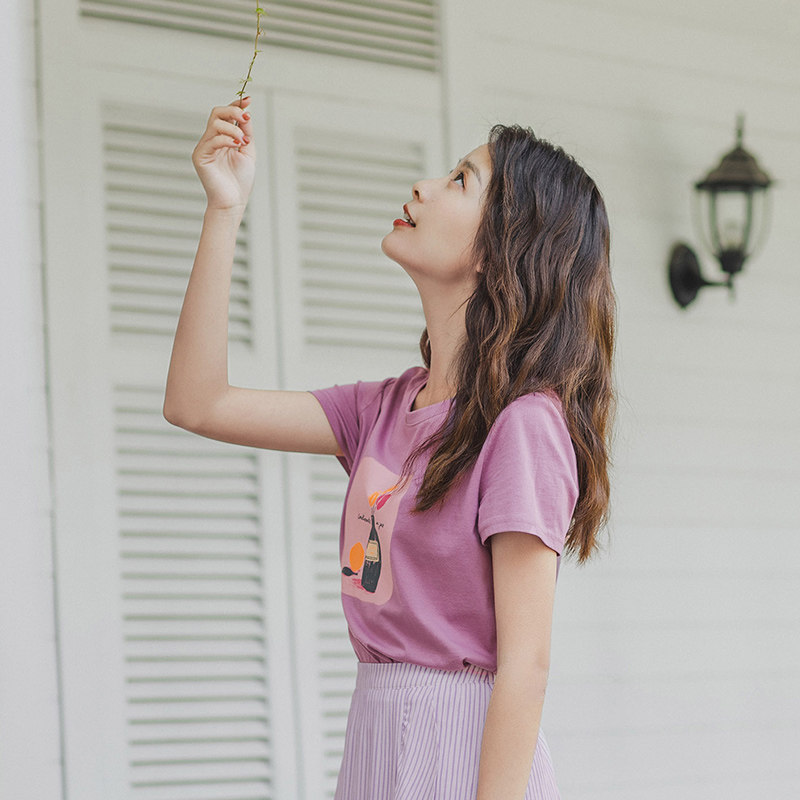 茵曼夏季纯棉短袖ins潮内搭t恤 茵曼筱茵T恤