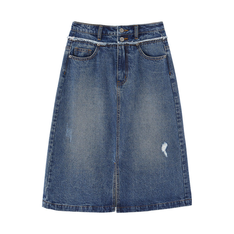 茵曼秋冬牛仔2020新款高腰半身裙 茵曼田田极客半身裙