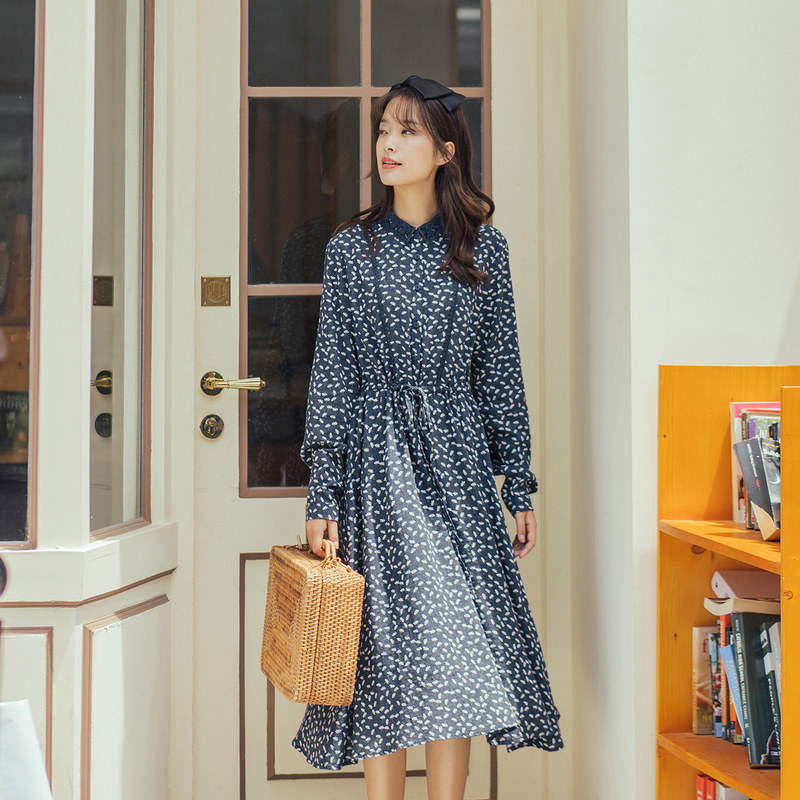 茵曼旗舰店秋装长袖炸街碎花裙子 茵曼翰飞连衣裙