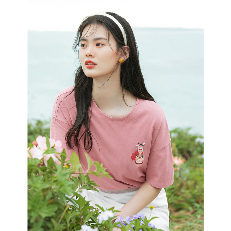 茵曼纯棉短袖宽松显瘦夏季新款t恤 茵曼田田极客T恤