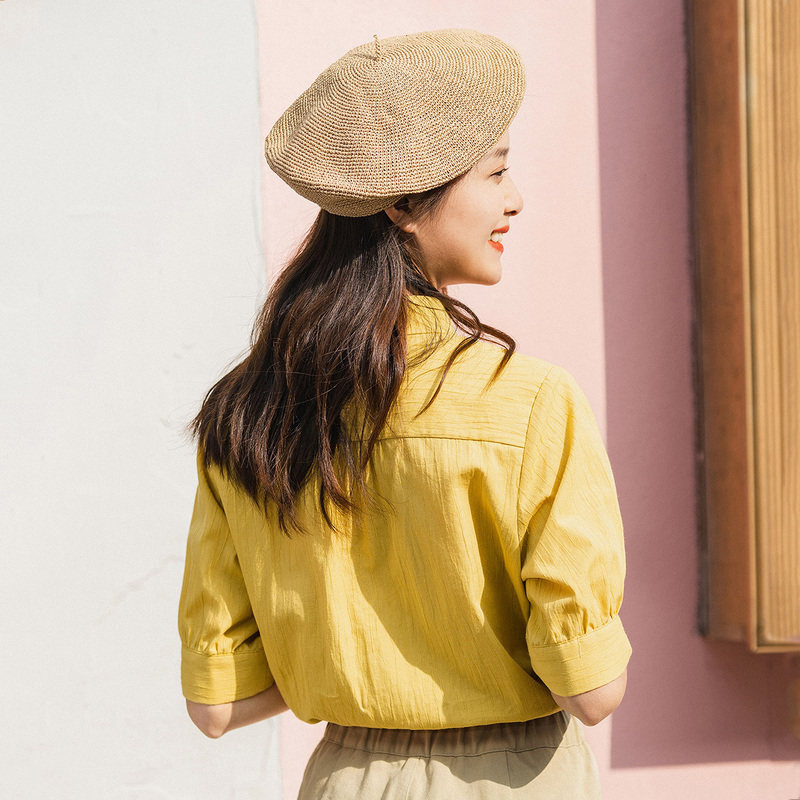 茵曼旗舰店全棉衬衫女短袖2020 茵曼筱茵衬衫