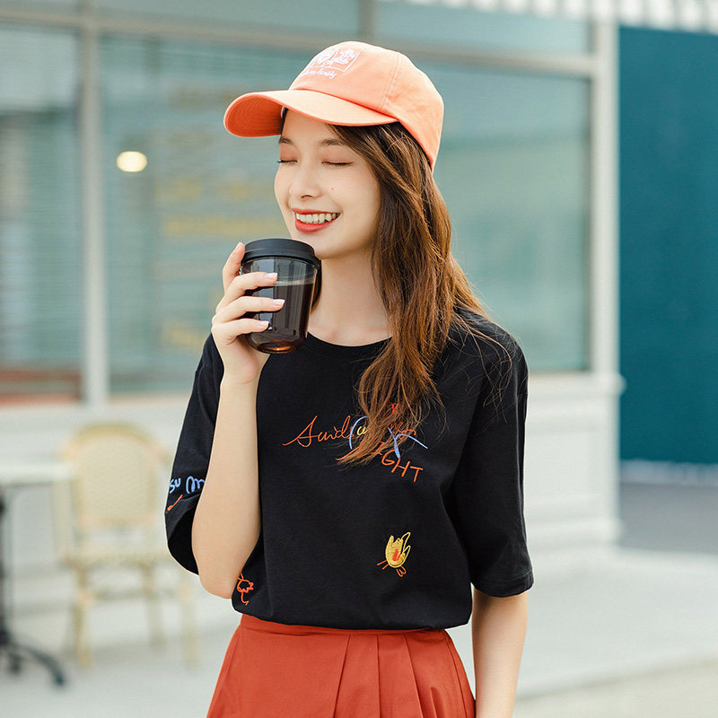 茵曼官方旗舰店夏装纯棉大圆领t恤 茵曼翰飞T恤