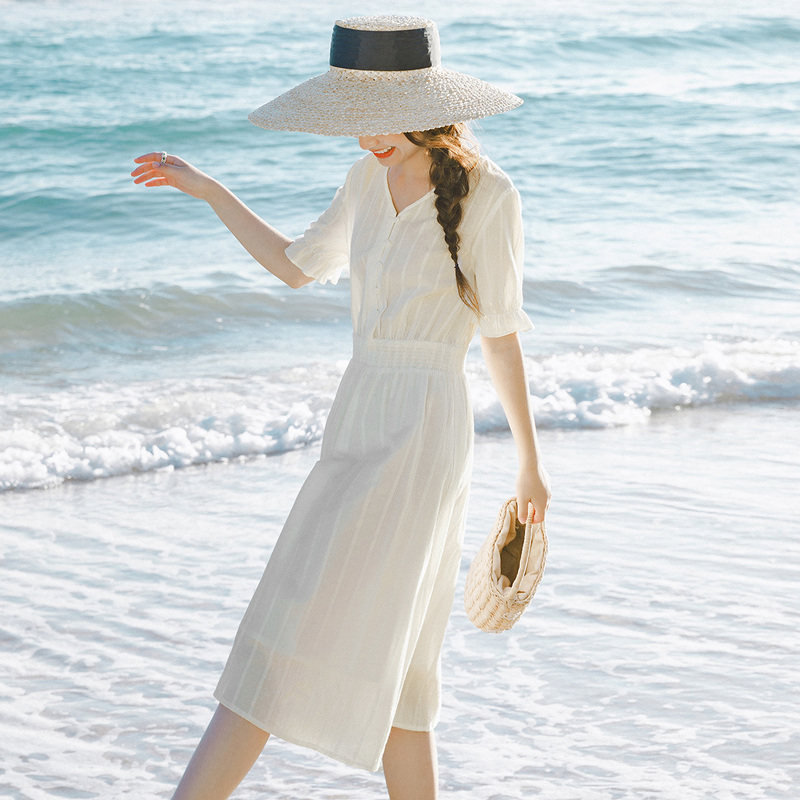 茵曼2020新款白色裙子 茵曼翰飞连衣裙