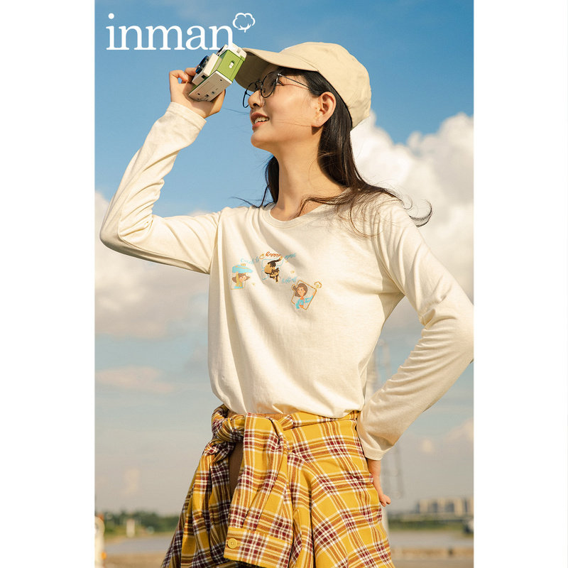 茵曼旗舰店2020年秋季新款打底衫 茵曼翰飞T恤