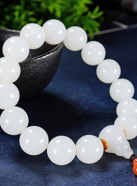 和田玉 羊脂白玉 念珠 圆珠 珠串 手链 67.克直径14mm