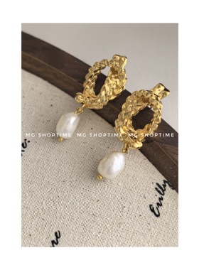 MG SHOPTIME韩小众设计天然珍珠系列打结花瓣形耳环925银针铜镀金