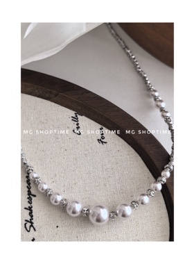 MG SHOPTIME韩小众曼塔玫瑰紫微镶锆石珍珠时尚项链铜镀金