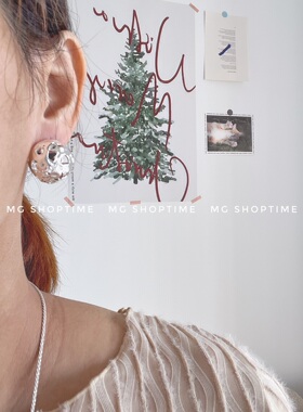 MG SHOPTIME韩ins复古风几何镂空球形时尚耳环925银针