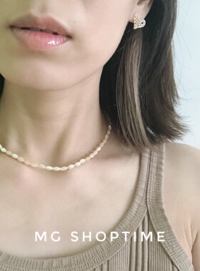 MG SHOPTIME小众设计夏日度假风奶油色小米珠串珠项链弹力指环