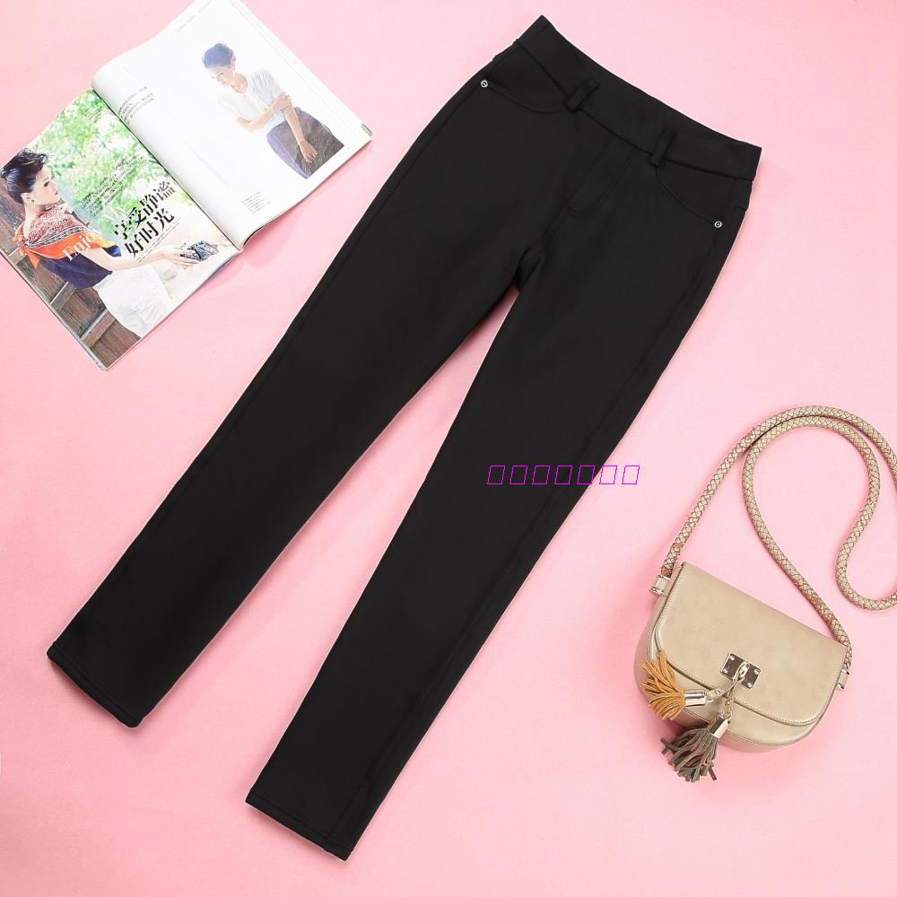 外贸出口抓绒针织牛仔裤女秋冬外穿加绒加厚弹力保暖裤子柔软多色 - 图1