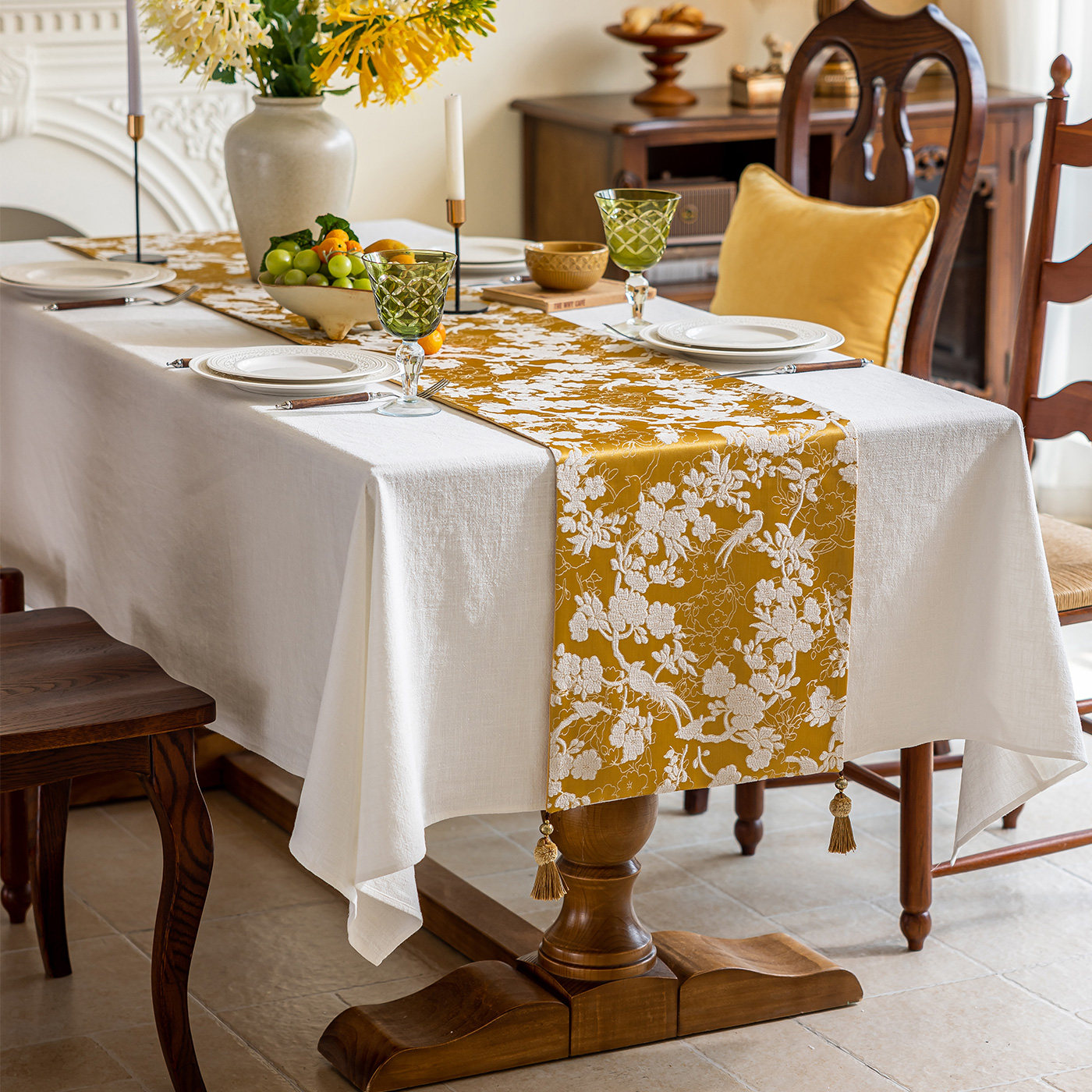 复古美式高级感美式法式立体刺绣流苏餐桌玄关电视柜新中式桌旗,淘宝优惠券,粉丝福利购,淘宝优惠卷