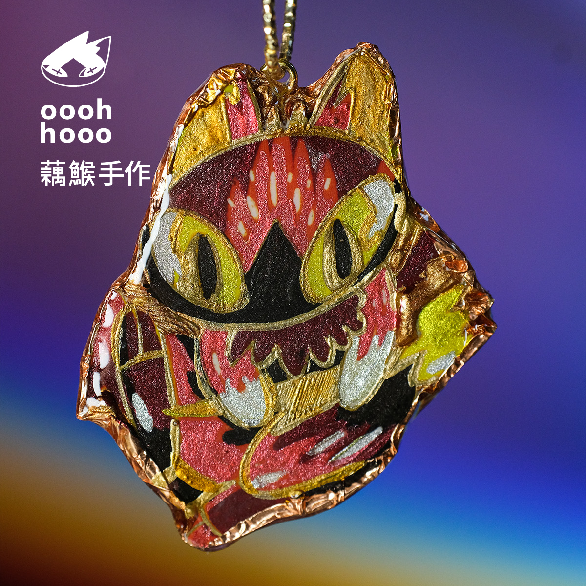 ooohhooo藕鯸手作小恶魔猫项链红色可爱小猫吊坠项坠气质原创设计