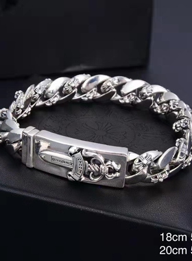 个性纯银十字架朋克手链 男女潮人嘻哈街头炫酷银饰 泰银欧美手链