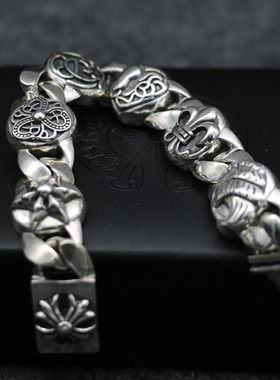 纯银十字架欧美朋克风饰品大手链