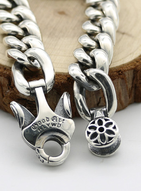 朋克风配饰复古宽面日系纯银手链