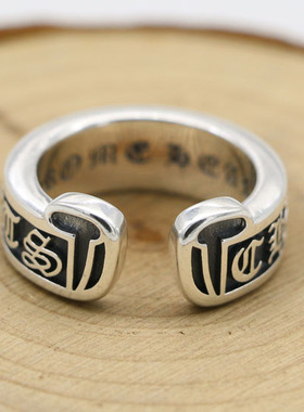 日韩风纯银复古十字架开口戒指