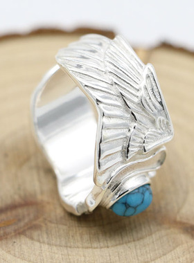 时尚风纯银天使翅膀镶嵌开口戒指