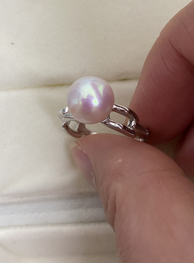 一物一链接c134号  9㎜左右极光粉亮巴洛克珍珠戒指925纯银开口戒