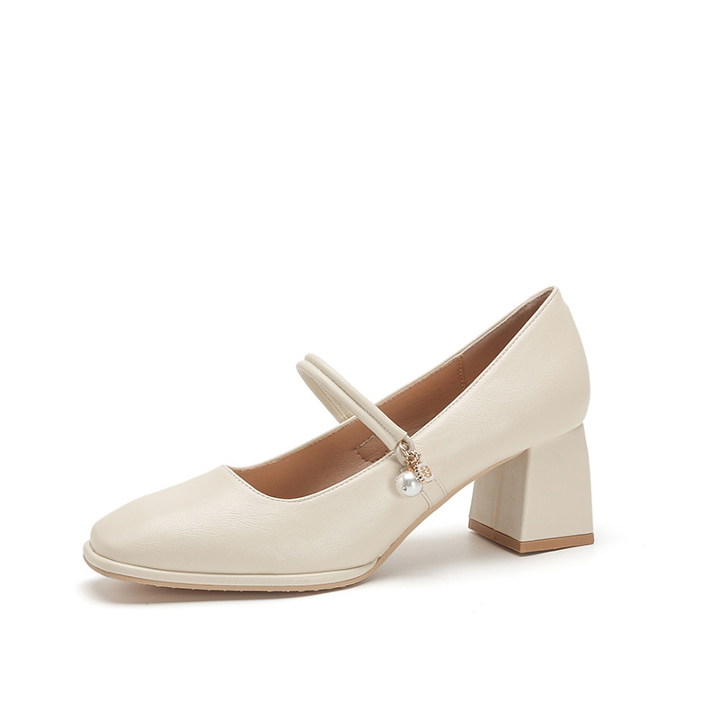 玛丽珍女鞋2025春新款粗跟高跟鞋一脚蹬浅口配裙子晚晚鞋温柔单鞋 - 图3