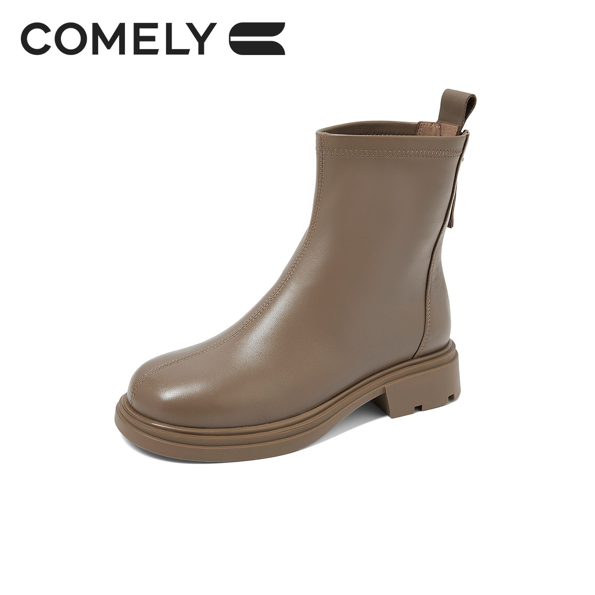 康莉羊皮加绒时装靴冬季新款英伦风增高圆头女靴黑色短靴厚底靴子,淘宝优惠券,粉丝福利购,淘宝优惠卷