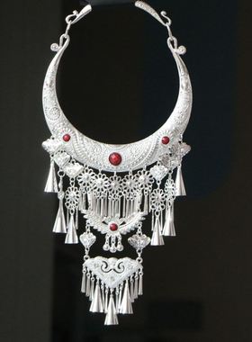 苗族银饰项圈少数民族舞蹈演出服装配饰侗族土家族头饰帽子女款夏