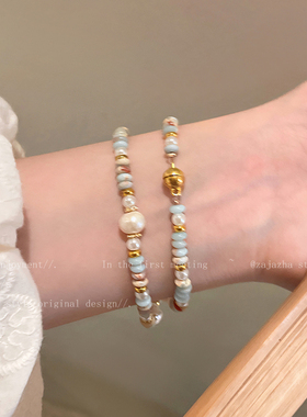 寿山石淡水珍珠手链叠戴