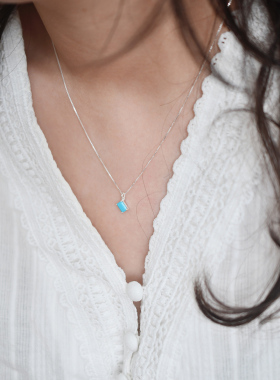 12月生辰石礼物天然睡美人蓝松石绿松石纯银925银项链颈链锁骨链