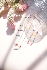 Серьги 彩虹糖三合一草925银针天河石紫水晶ins多彩不对称闪亮秋冬长耳环