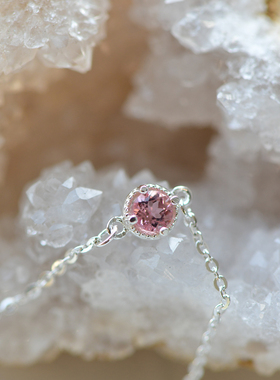 10月生辰石粉碧玺纯银手链