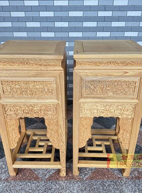 新中式花几实木桧木花台茶室角几