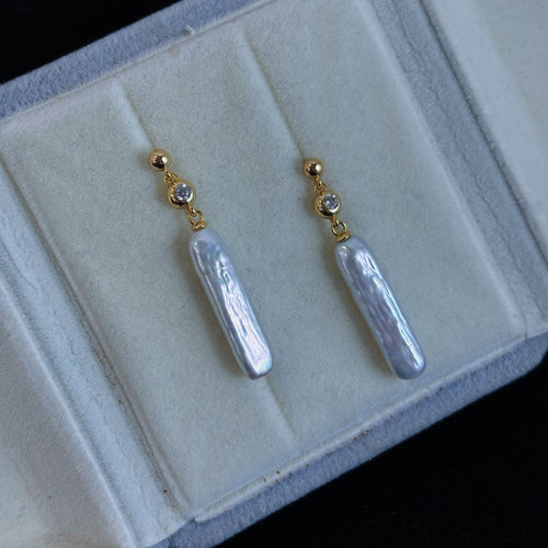 【浅小屋】银河。异形有核淡水keshi珍珠极冷光小银条耳钉吊坠链 - 图0