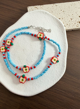 多巴胺苹果蓝串珠童趣颈链女