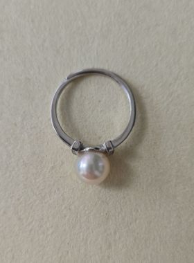 T天然海水akoya珍珠戒指（点位7.5金粉镜面光带证银配）