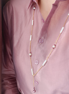 小银条珍珠简洁优雅镀真金毛衣链